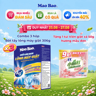 Combo 3 Hộp Chất Vệ Sinh Lồng Giặt Mao Bao 306g - Tẩy Sạch Cặn Bẩn, Khử Mùi Máy Giặt Cửa Trên/Trước