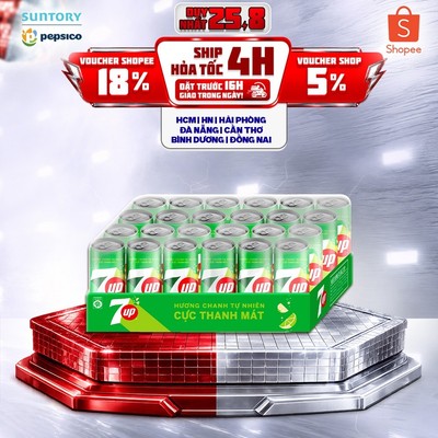 [Giao sau lễ] Thùng Nước Ngọt Giải Khát Có Gaz 7Up Lon Xanh (320ml/lon)