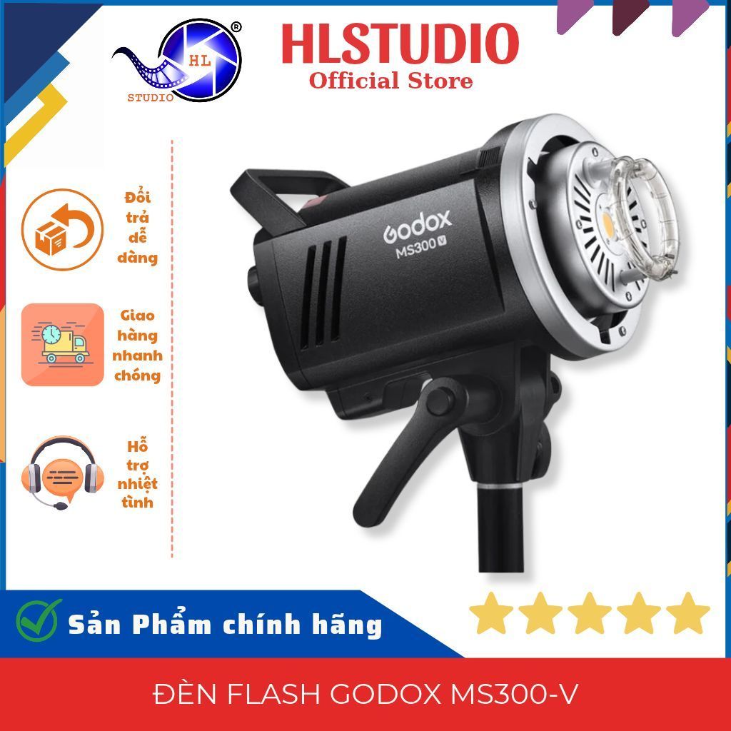 Đèn Flash Studio Godox MS300-V 300Ws Tích Hợp Đèn Dẫn Hướng LED 10W Chuyên Nghiệp HL Studio