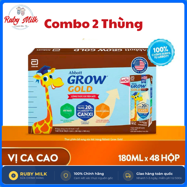 Combo 2 Thùng Sữa Pha Sẵn Abbott Grow Gold Cacao 180ml (bao bì ngẫu nhiên)
