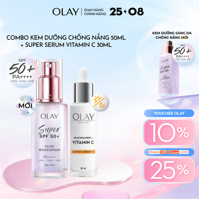 [MỚI] Combo Kem Dưỡng Sáng Da Chống Nắng OLAY & Super Serum OLAY LUMINOUS NIACINAMIDE + VITAMIN C (50ML+30ML)