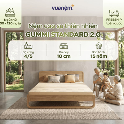 Nệm Cao Su Thiên Nhiên Gummi Standard 2.0 10cm, Đệm Cao Su Vua Nệm cao cấp