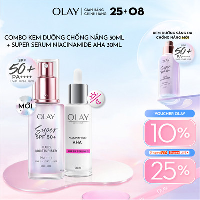 [MỚI] Combo Kem Dưỡng Sáng Da Chống Nắng OLAY & Super Serum OLAY LUMINOUS NIACINAMIDE AHA (50ML+30ML)