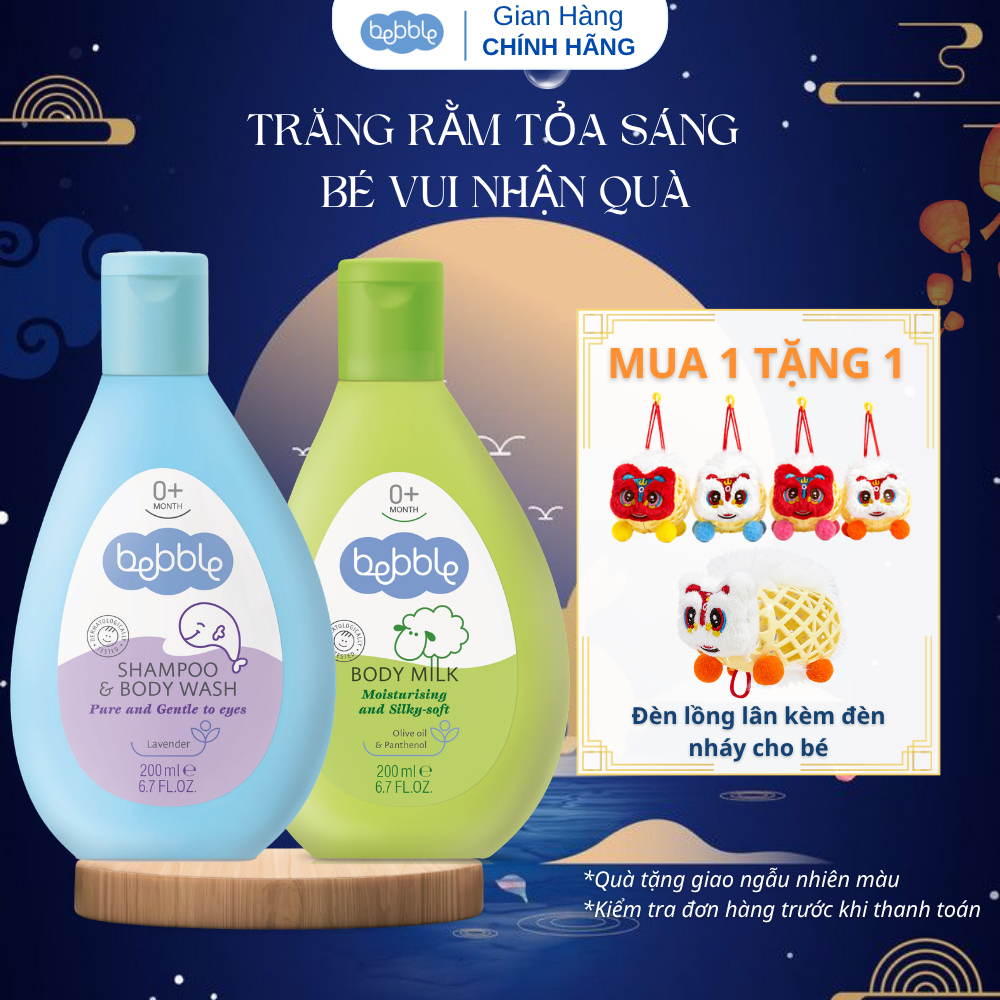 Bộ đôi sữa tắm gội Bebble 200ml, sữa dưỡng ẩm Bebble 200ml dành cho trẻ sơ sinh từ 0 tháng tuổi