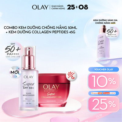 [MỚI] Combo Kem Dưỡng Sáng Da Chống Nắng OLAY & Kem Dưỡng Ẩm OLAY Super Collagen Peptides (50ML+45G)