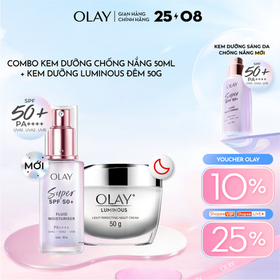 [MỚI] Combo Kem Dưỡng Sáng Da Chống Nắng OLAY & Kem Dưỡng Ẩm OLAY LUMINOUS Ban Đêm Sáng Da (50ML+50G)