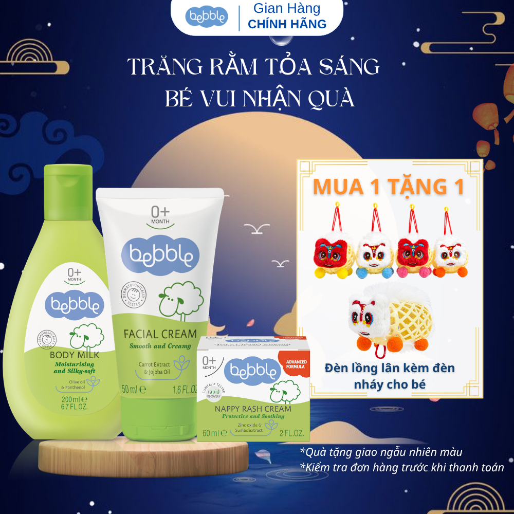 Bộ 3 sản phẩm Kem Hăm 60ml + Sữa dưỡng ẩm toàn thân Bebble 200ml + Kem dưỡng ẩm da mặt Bebble  FACIA