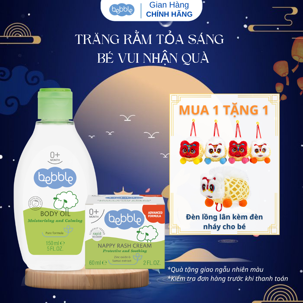 Combo Kem hăm tã Bebble Nappy Rash Cream 60ml +Dầu massage cho bé Bebble Body Oil 150ml