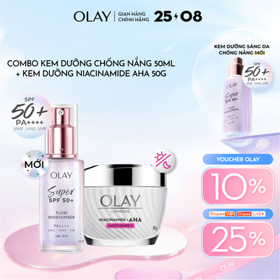 [MỚI]Combo Kem Dưỡng Sáng Da Chống Nắng OLAY & Kem Dưỡng Ẩm OLAY LUMINOUS NIACINAMIDE AHA Sáng Da, Mờ Thâm Mụn(50ML+50G)