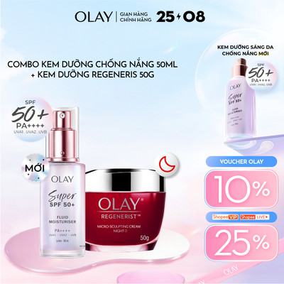 [MỚI] Combo Kem Dưỡng Sáng Da Chống Nắng OLAY & Kem Dưỡng Ẩm OLAY REGENERIST Ban Đêm Căng Mướt (50ML+50G)