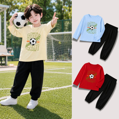 Bộ thu đông bé trai in hình quả bóng Bộ quần áo dài tay cho bé trai cân nặng từ 15-43kg - Loza Kids BW742