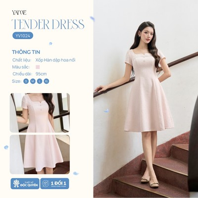 Váy Thiết Kế Nữ YAME Dài 95cm  Cổ Vuông, Đầm Nữ Dự Tiệc, Đầm Công Sở Dáng Form Xòe Nhẹ - TENDER YV1024