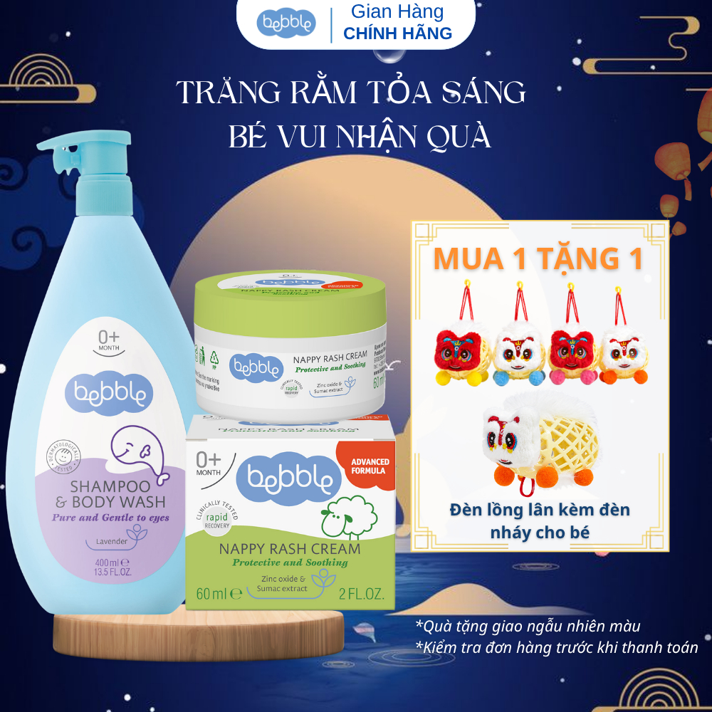 COMBO Sữa tắm gội cho bé Bebble shampoo body wash hương Lavender  400ml + Kem Hăm Tã Bebble 60ml