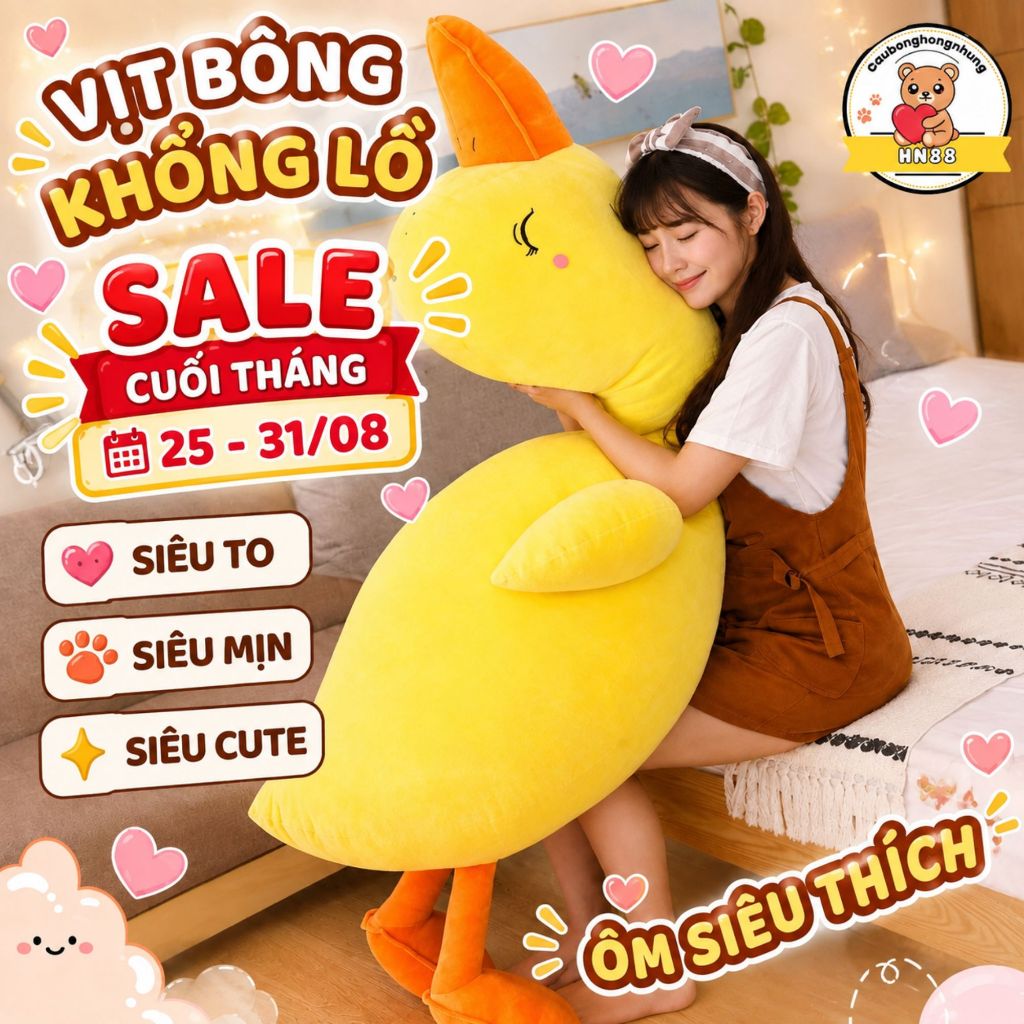 Gấu Bông Vịt Trầm Cảm Siêu To Khổng Lồ Size 1M2, 1M6 & 70CM - GẤU BÔNG HỒNG NHUNG