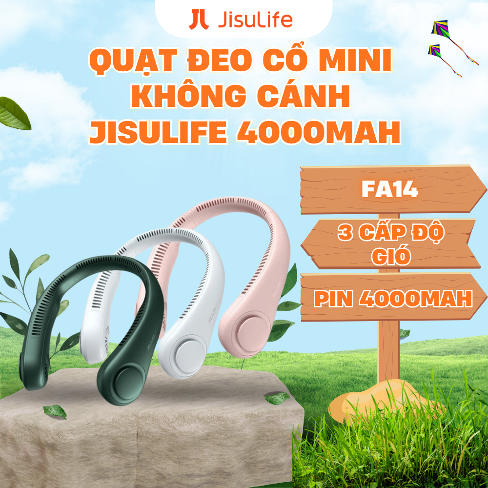 Quạt Đeo Cổ Mini Không Cánh JISULIFE FA14 4000mAh 3 Tốc Độ Gió,Nhỏ Gọn Tiện Lợi