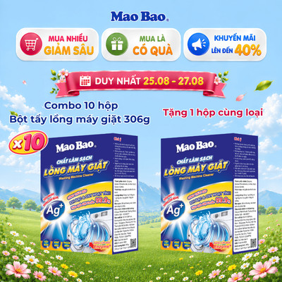 Combo 10 Hộp Bột Vệ Sinh Lồng Máy Giặt Mao Bao Ag+ 306g - Loại Bỏ Cặn Bẩn, Khử Mùi, Diệt Khuẩn