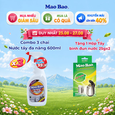 Combo 3 Chai Nước Tẩy Đa Năng Mao Bao 600ml, Làm Sạch Vết Ố, Dầu Mỡ,Nhà Bếp, Kính, Gạch Men
