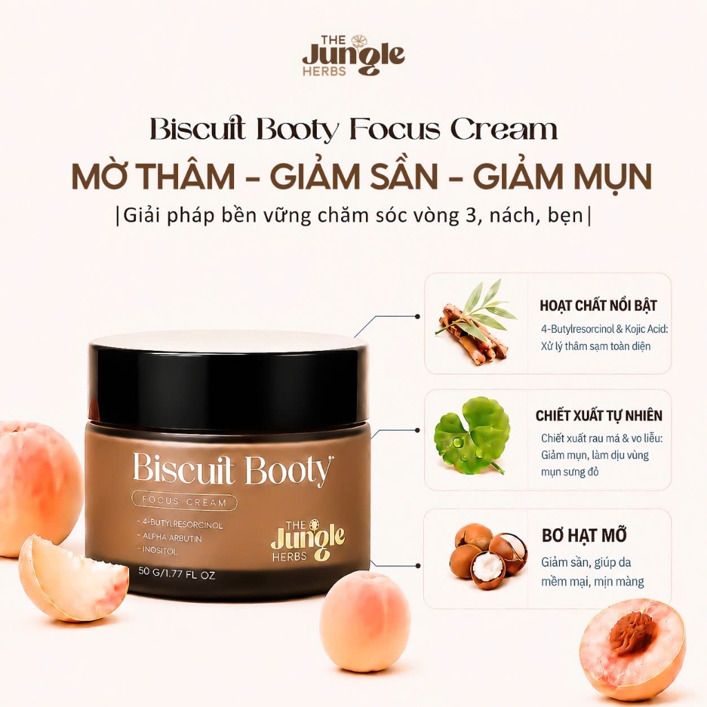 Kem mờ thâm sần, giảm mụn vùng mông, nách, bẹn, vết muỗi đốt, giúp da mềm mịn Biscuit Booty - The Ju