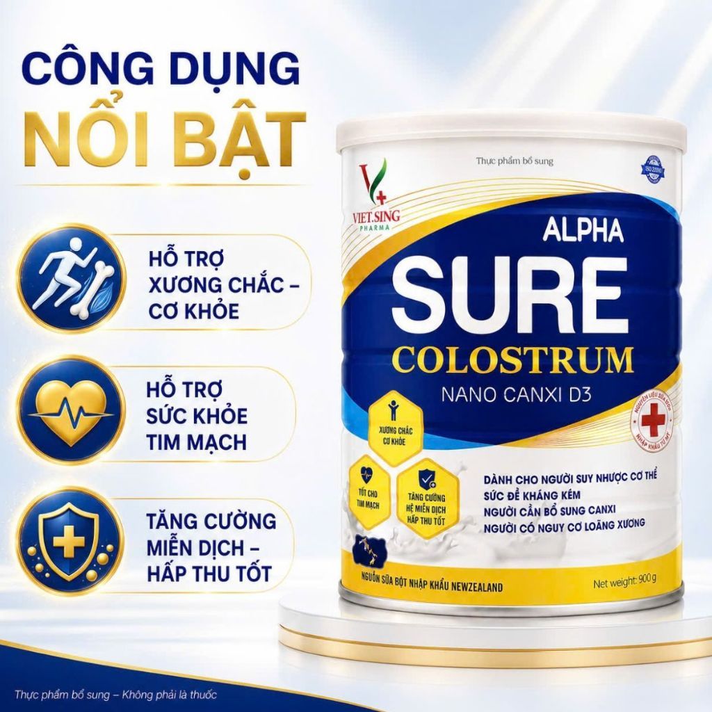 sữa Alpha Sure Colostrum Nano Canxi D3 – Bổ sung canxi, hỗ trợ xương khỏe và tăng cường sức đề kháng