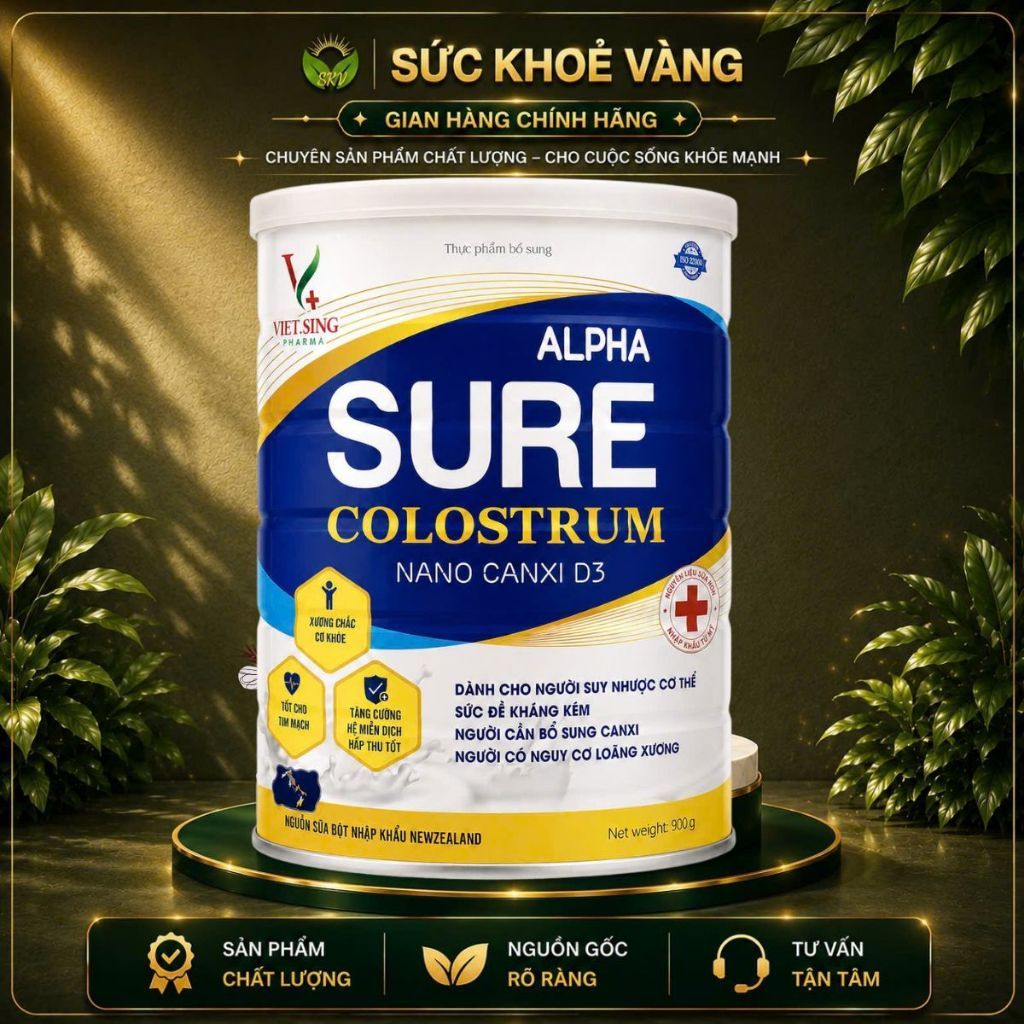 Alpha Sure Colostrum 900g – Sữa Non 28% Kết Hợp Nano Canxi D3 Hỗ Trợ Xương Chắc Khỏe