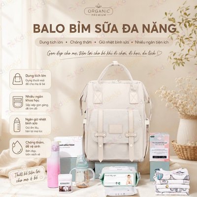Balo bỉm sữa túi giữ nhiệt KidsWorld CareFreeFox Monesa chống thấm, 13 ngăn đựng đồ cho mẹ và bé