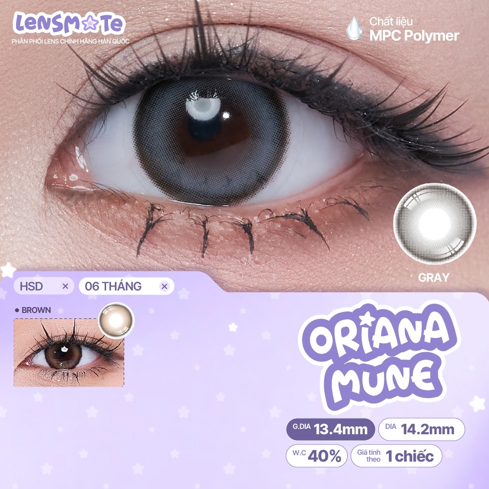 Kính áp tròng cận 6 tháng LENS MATE lens tự nhiên nâu xám trong veo hàn quốc ISHA ORIANA MUNE