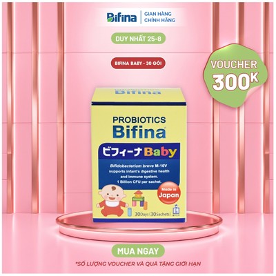 Men vi sinh Bifina Baby Nhật Bản – Tiêu hóa khỏe, hỗ trợ giảm táo bón, tăng đề kháng cho bé – Hộp 30 gói