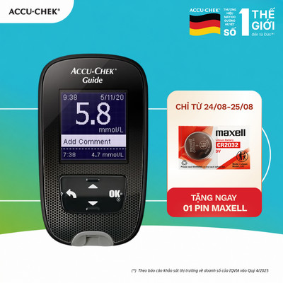 [Chưa Có Que Thử] Máy Đo Đường Huyết ACCU-CHEK Guide Màn Hình LCD Rộng, Có Trợ Sáng Tại Cổng Đo