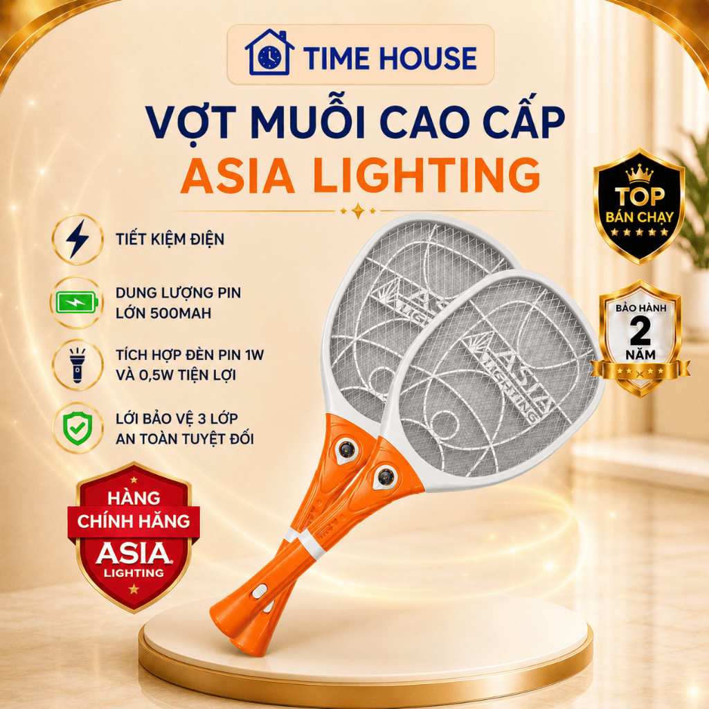 VỢT MUỖI CAO CẤP CHÍNH HÃNG ASIA LIGHTING 3 LỚP LƯỚI AN TOÀN, DUNG LƯỢNG PIN LỚN, BẢO HÀNH 2 NĂM LỖI