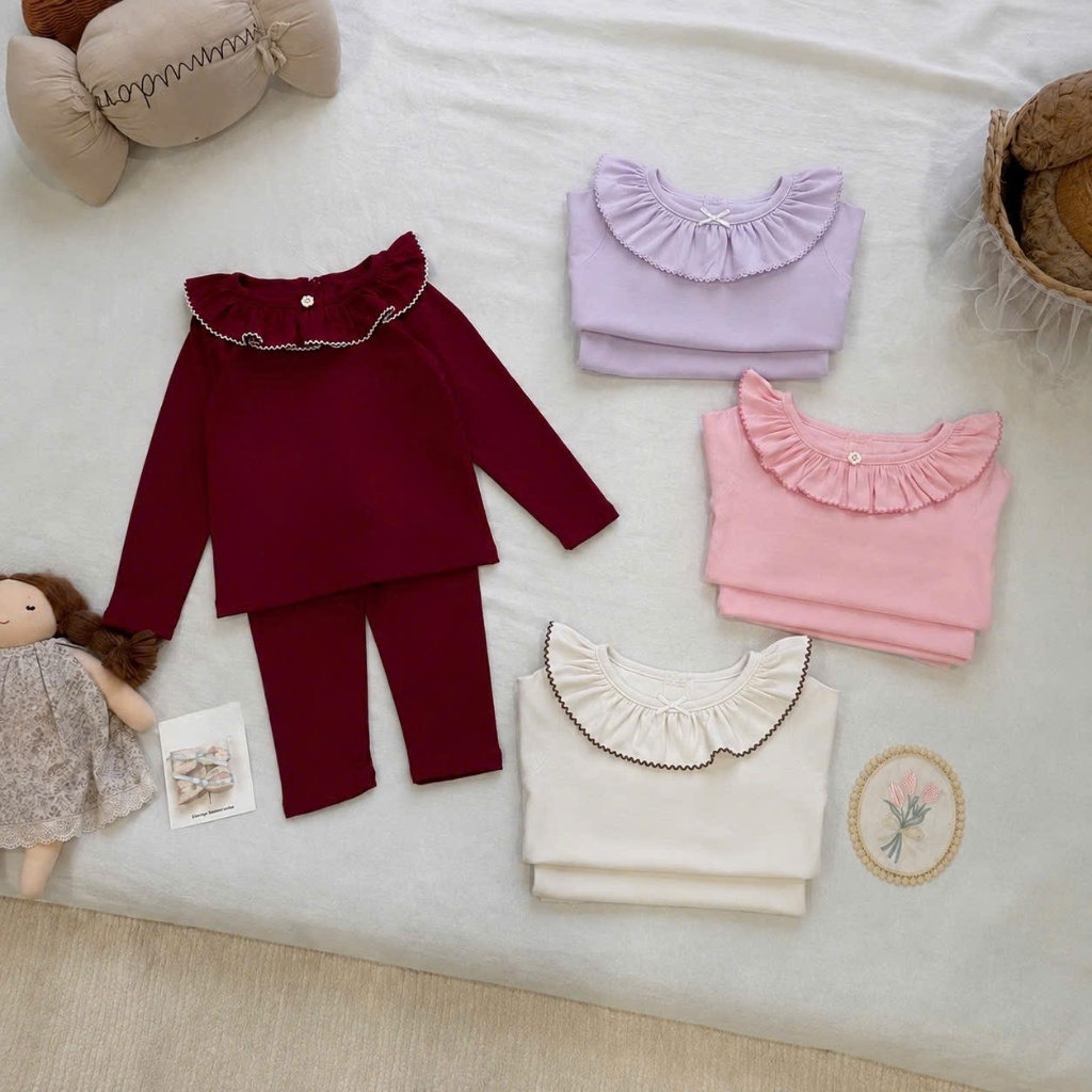 Set 2 Bộ Pijama Dài Tay Bé Gái Cổ Sen Bèo Nữ Tính Hàng Cao Cấp ASK Zuno (Size 90 - 150)