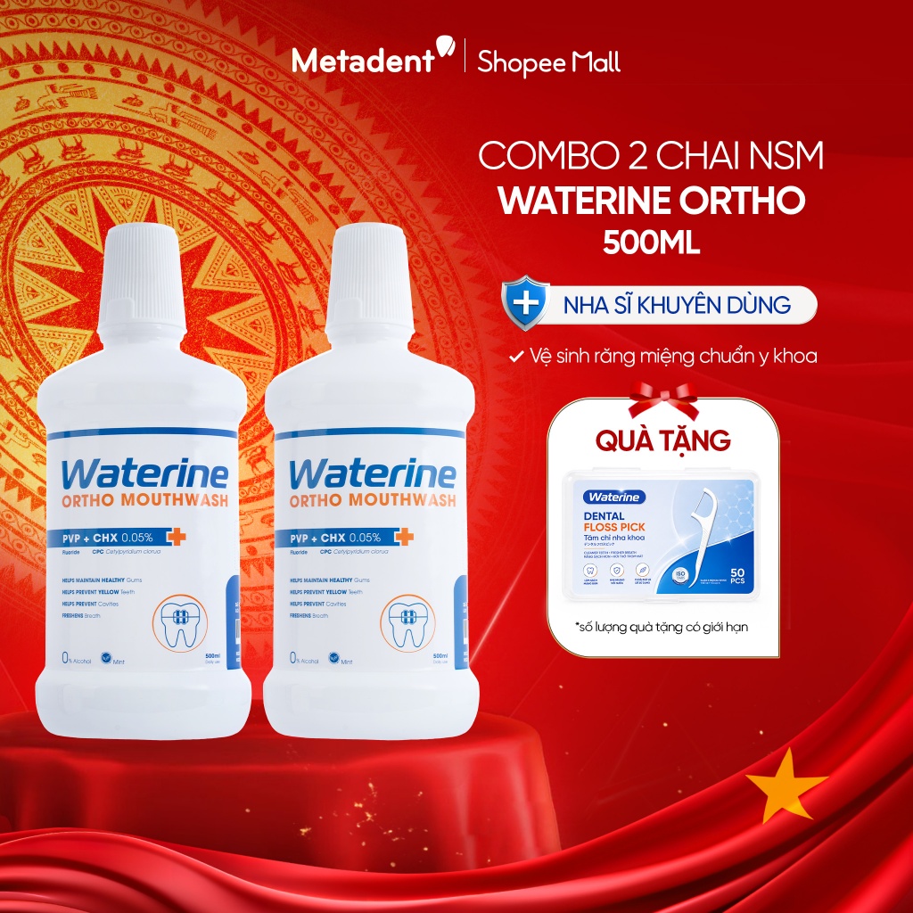Combo Nước Súc Miệng Waterine 250ml + 500ml Cho Người Niềng Răng, Được Nha Sĩ Khuyên Dùng – Ngừa mảng bám, ngừa hôi miệ