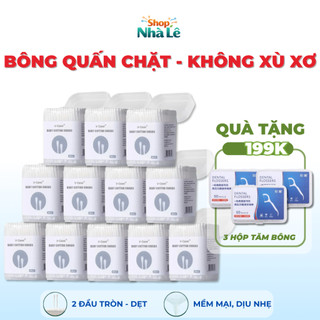 Combo 12 Hộp 200 Tăm Bông Ngoáy Tai Hai Đầu Tiện Lợi, Bông Tăm Cho Bé Sơ Sinh Thiết Kế Đa Chức Năng