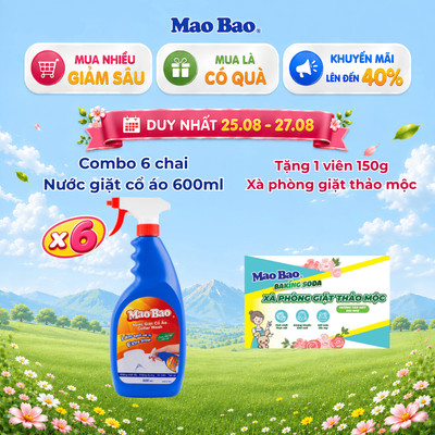 Combo 6 Chai Nước Giặt Cổ Áo Mao Bao 600ml, Làm Sạch Dịu Nhẹ Với Sợi Vải Và Da Tay