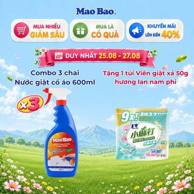 Combo 3 Chai Nước Giặt Cổ Áo Mao Bao 600ml, Làm Sạch Dịu Nhẹ Với Sợi Vải Và Da Tay