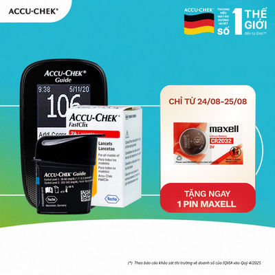 Máy Đo Đường Huyết Chính Hãng ACCU-CHEK Guide Kèm Hộp 25 Que Thử Và 24 Kim Lấy Máu FastClix Combo Thông Minh