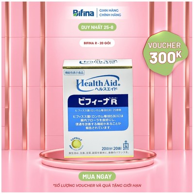 Men vi sinh Bifina Nhật Bản  – Loại R Hộp 20 gói – Hỗ trợ tiêu hóa, giảm táo bón, tiêu chảy, đầy hơi