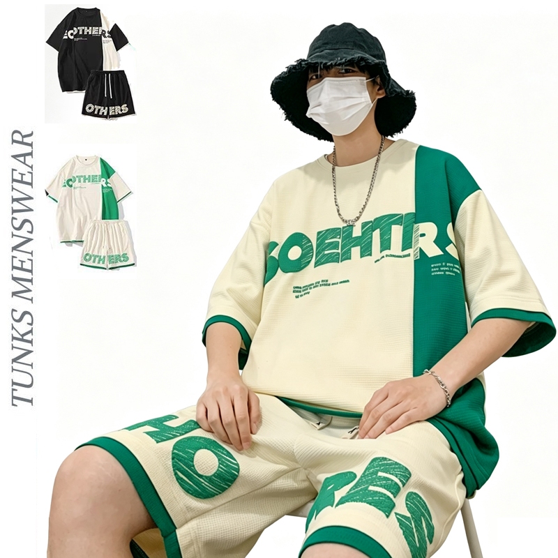 Bộ thể thao nam  chất liệu waffle form unisex quần trên gối