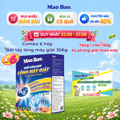 Combo 6 Hộp Bột Vệ Sinh Lồng Máy Giặt Mao Bao Ag+ 306g - Loại Bỏ Cặn Bẩn, Khử Mùi, Trừ Nấm Mốc