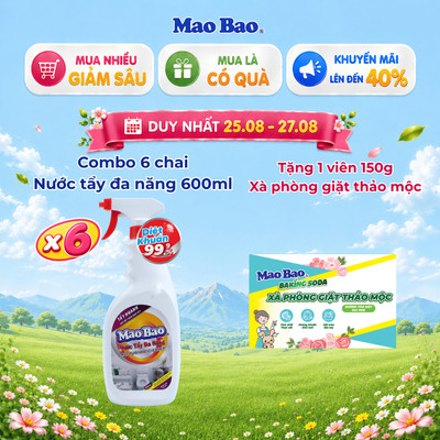 Combo 6 Chai Nước Tẩy Đa Năng Mao Bao 600ml, Làm Sạch Vết Dầu Mỡ Nhà Bếp, Kính, Gạch Men