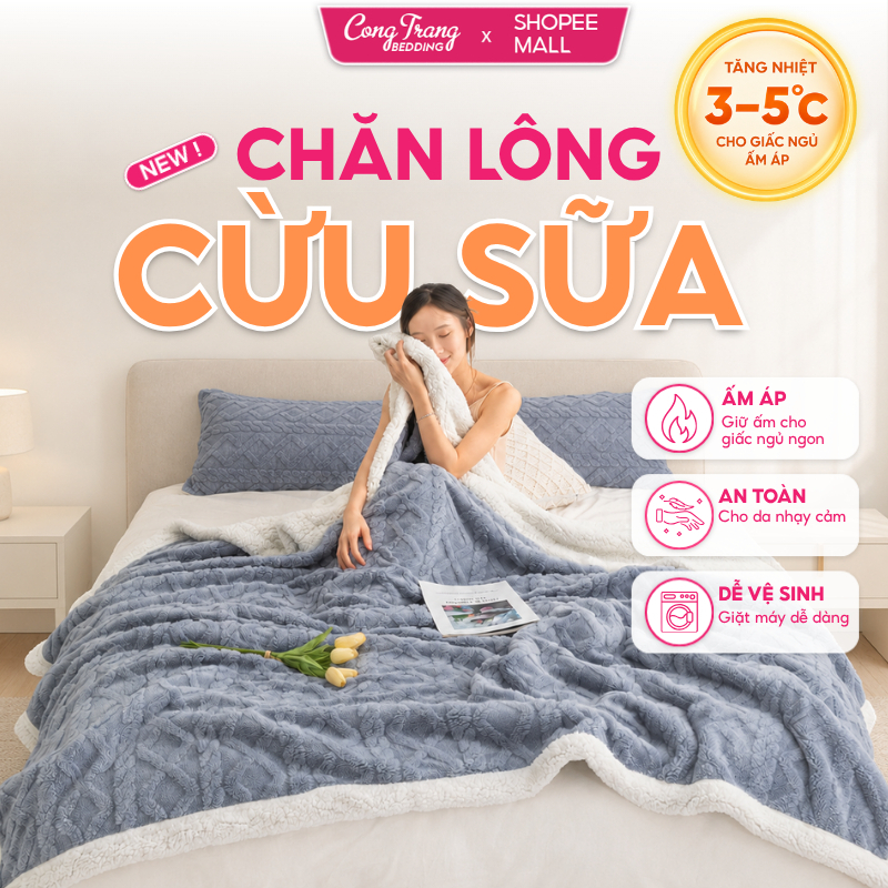 Chăn Len Lông Cừu Sữa HOMIES CongTrang Bedding, Chăn Hai Lớp Mềm Mại, Ấm Áp, Dùng 4 Mùa, Nhiều Màu Sắc ( Size 2m x 2m3 )