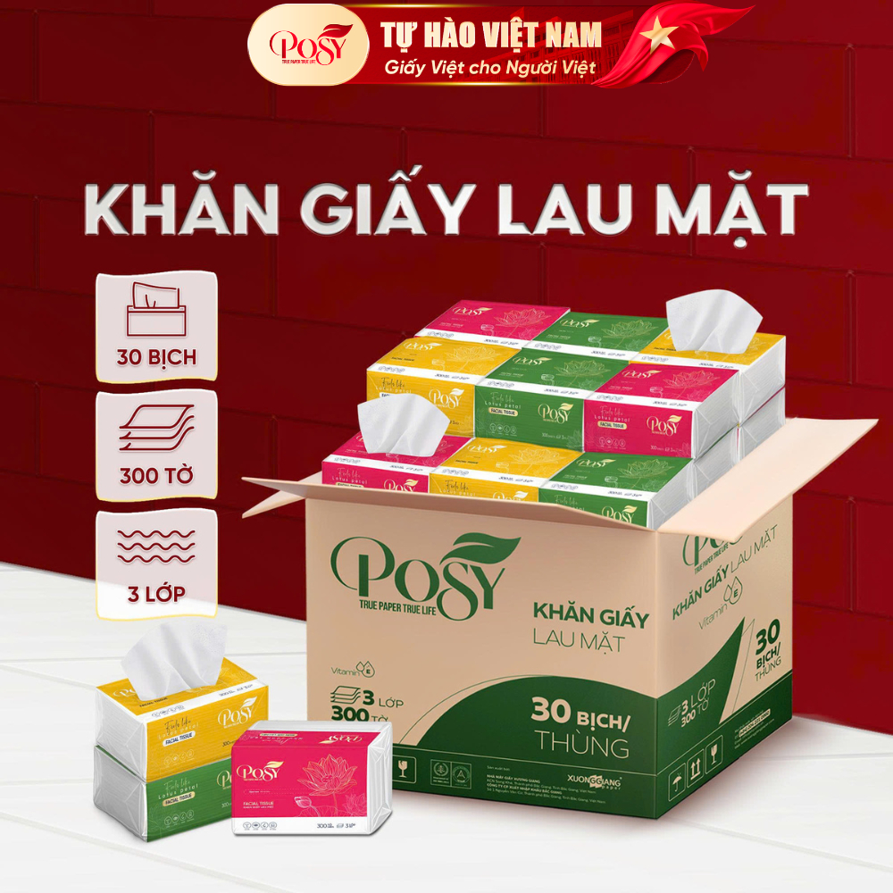 [LIVE KOL]_POSY_ COMBO SEN VIỆT_ THÙNG 30 GÓI GIẤY LỤA DẠNG RÚT POSY LOTUS 300 TỜ 3 LỚP MỀM ÊM