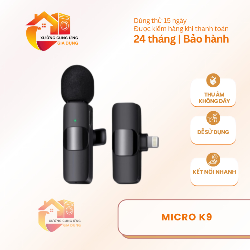 Mic Thu Âm Senxin K9 Cắm iPhone 1 Micro Không Dây Hỗ trợ Livestream thu âm video