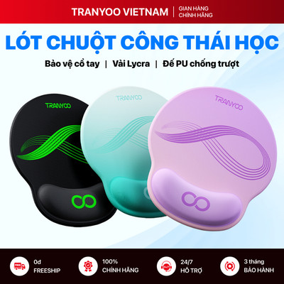 Lót Chuột TRANYOO WR-01 Thiết Kế Công Thái Học Bảo Vệ Cổ Tay Vải Lycra Kháng Nước Đế PU Chống Trượt