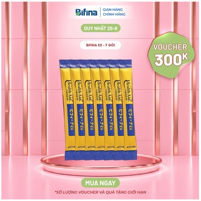 Men vi sinh Bifina EX Nhật Bản – Lẻ 7 gói (không hộp)  – Hỗ trợ tiêu hóa, giảm táo bón, tiêu chảy, trướng bụng, đầy hơi