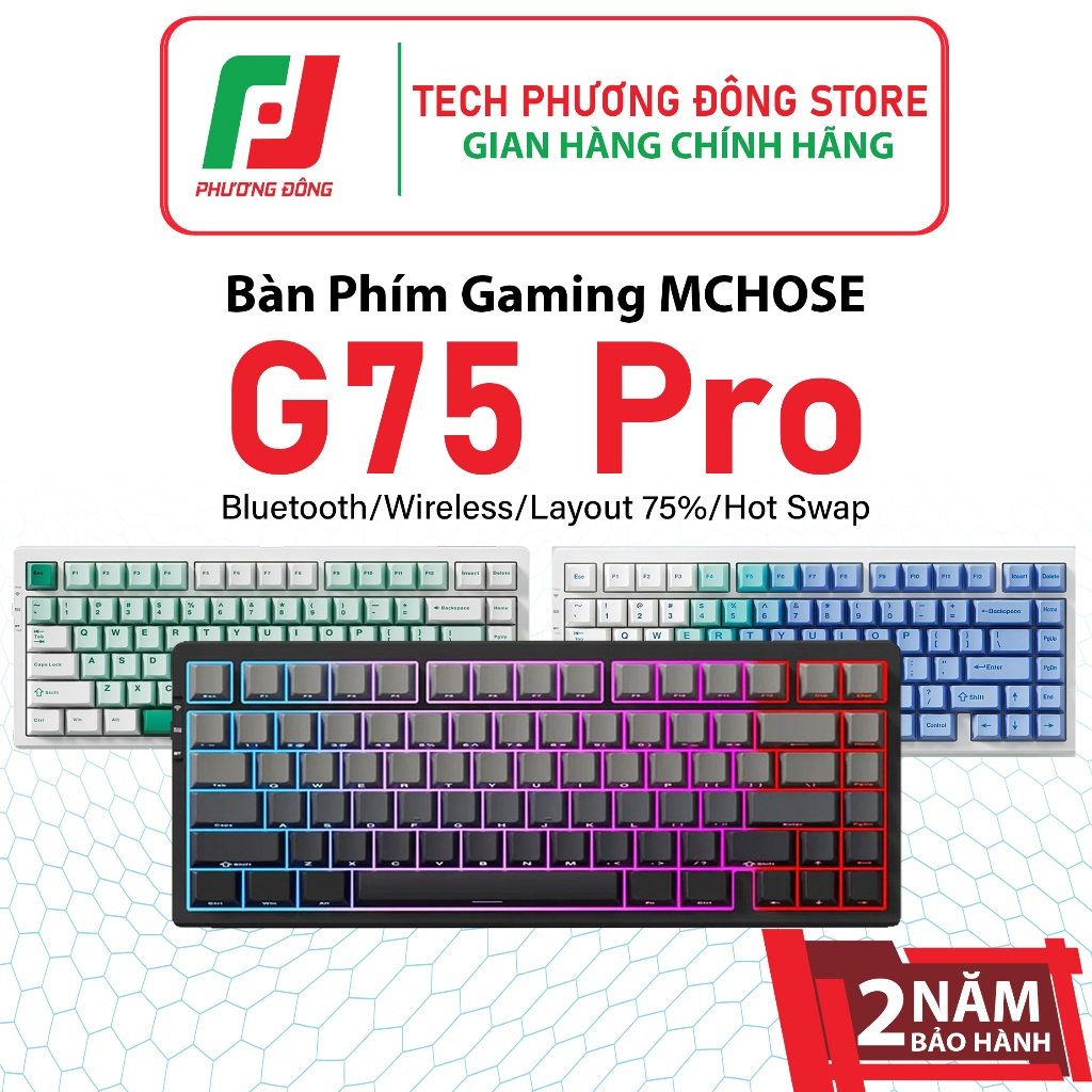 Bàn Phím Cơ Gaming MCHOSE G75 Pro Không Dây 3 Chế Độ Bluetooth/Wireless Layout 75% Hot Swap | Chính 