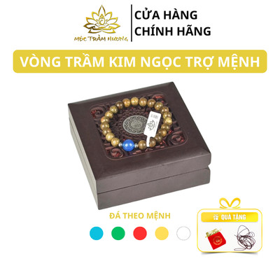 Vòng Tay Trầm Hương Tròn Đơn Kim Ngọc Trợ Mệnh (Mix Đá Màu Theo Mệnh) - Mộc Trầm Hương MTH