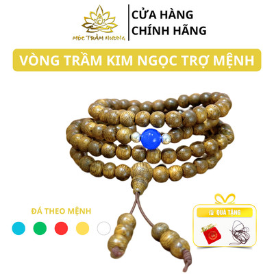 Vòng Tay Trầm Hương Chuỗi Tràng 108 Hạt Trầm Tốc Việt Mix Kim Ngọc Trợ Mệnh - Mộc Trầm Hương MTH