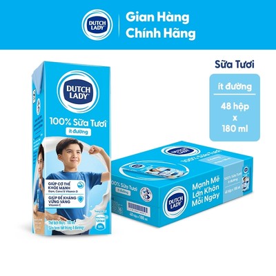 [HSD: 3/2027] Thùng 48 Hộp Sữa Tươi Tiệt Trùng Dutch Lady Ít Đường 48x180ml