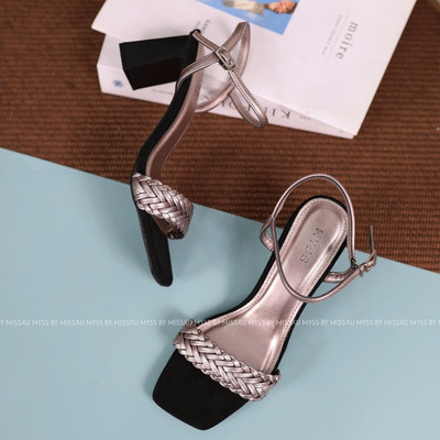 Giày sandal nữ MYSS quai thắt bím gót trụ 7cm thời trang - SD124