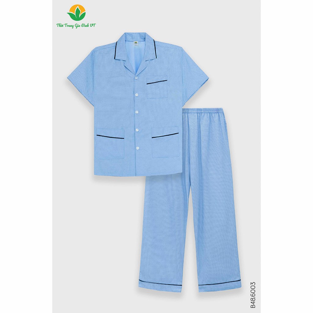 Bộ pijama cotton nam trung niên Việt Thắng quần dài áo cộc tay, chất liệu mềm mại B48.6003